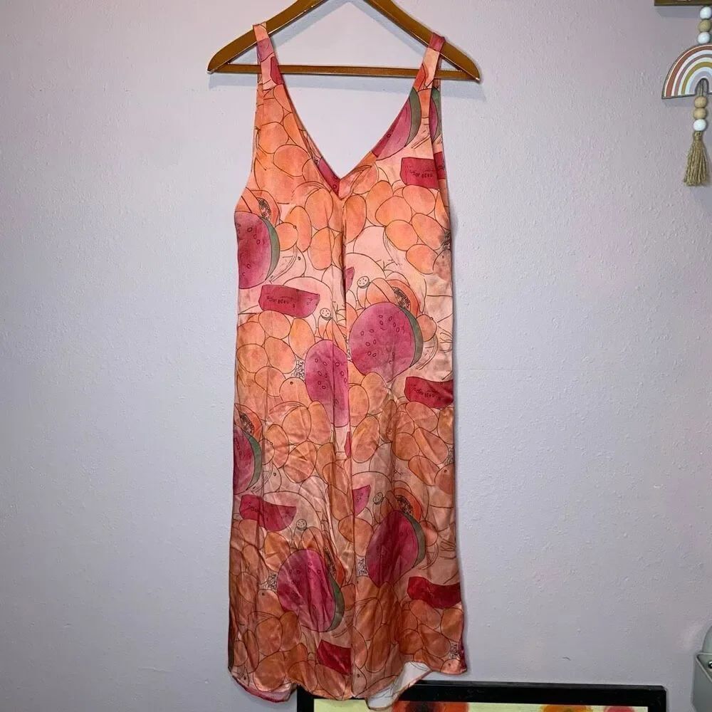 VEDA midi silk floral fruit tropical print sleeveless sundress